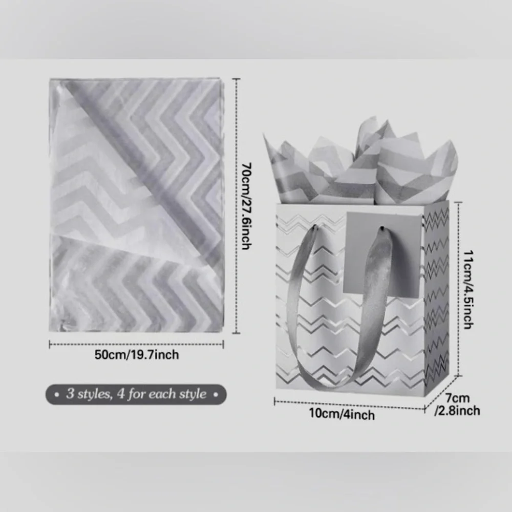 Silver & White Gift Bag Set - Set of 22 Bags with matching tissue paper!!